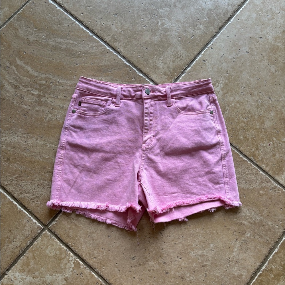 Judy Blue Pink Jean Shorts with Frayed Hem